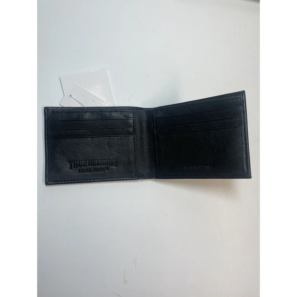 True Religion Black Leather Trifold Wallet New